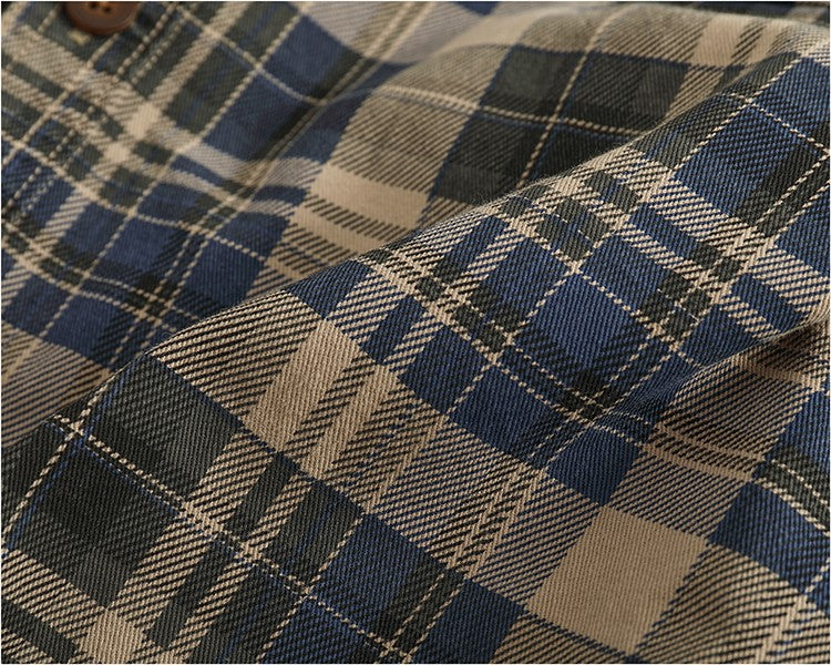 2024 Spring and Autumn New American Retro Woven Plaid Cargo Shirt Men's Simple 100% Cotton Washed Single Pocket Thin Jacket