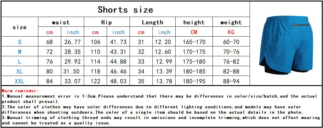 Men's Running Shorts Quick-drying Fitness Black Double Layer Shorts Men New Sport Workout Training Bodybuilding Short Pants