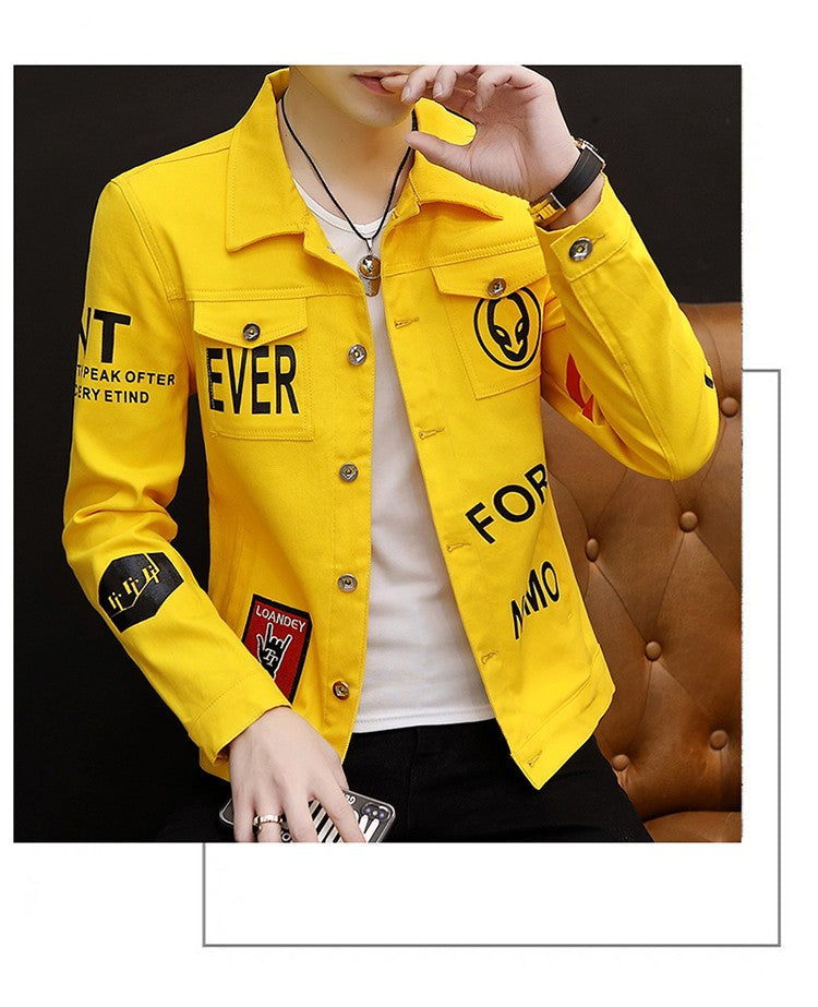 spring autumn New Men's Casual Cotton Denim Jacket Classic Style Fashion Slim Washed Retro Letter printing Jean Casual Coats