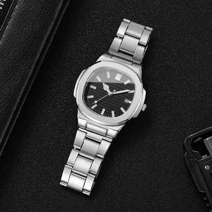 Fashion Square Men Business Watches Stainless Steel Strap Calendar Quartz Wristwatch Mens Clock Reloj Hombre?Without Box?