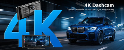 10.26" 4K 64GB Dash Cam Touch Screen Car Stereo Rearview Wireless Apple Carplay Android Auto Dual Len Recorder Dashboard
