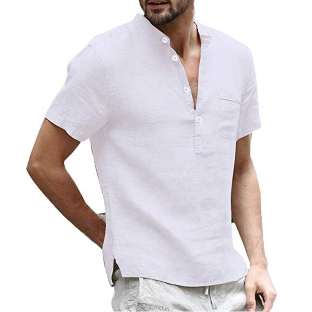 New Summer Men's Short-Sleeved T-shirt Cotton and Linen Led Casual Men's T-shirt Shirt Male Breathable