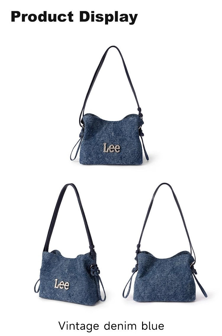 LEE Chinese Knot Denim Blue Women's Handbag Fashion Trend Daily Jeans Medium Size Tote Shoulder Bag for Ladies Commute Tote Bag