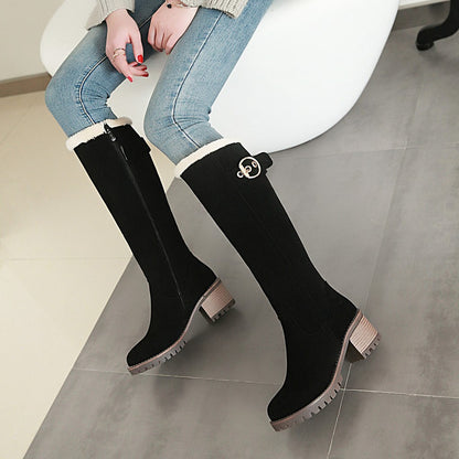 Women's Winter Warm Long Boots 2022 New Fashion Flock Knee-High Boots Exquisit College Style Plush Thick Soled Zip Female Shoes