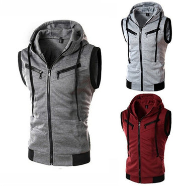 2023 New Fashion Zipper Cardigan Sweater Mens Sleeveless Hooded Vest Jacket Plus Size S-4XL Streetwear Vest Hoodies