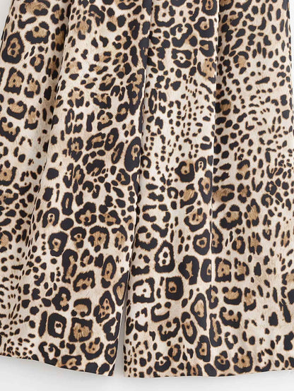 UNIZERA Leopard Satin with Belt High Waisted Trousers Wide Leg Pants Women's Clothing 2025 Summer New Arrivals Casual Pants