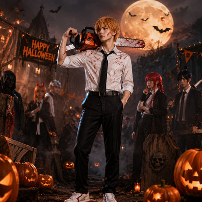 Chainsaw Man Denji Cosplay Costume Full Set Public Safety Devil Hunter Uniform Wig Shirt Pants Halloween Party Outfit for Adults