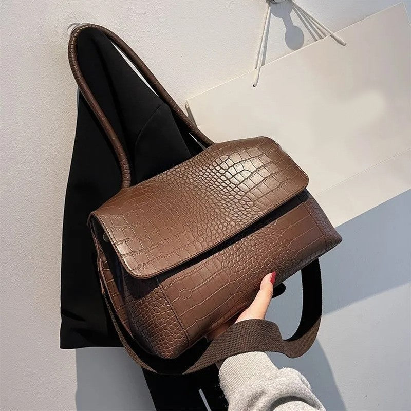 Crocodile Pattern Crossbody Bag For Women Black Shoulder Bag Brand Designer Women Bags Luxury PU Leather Flap Messenger Handbag