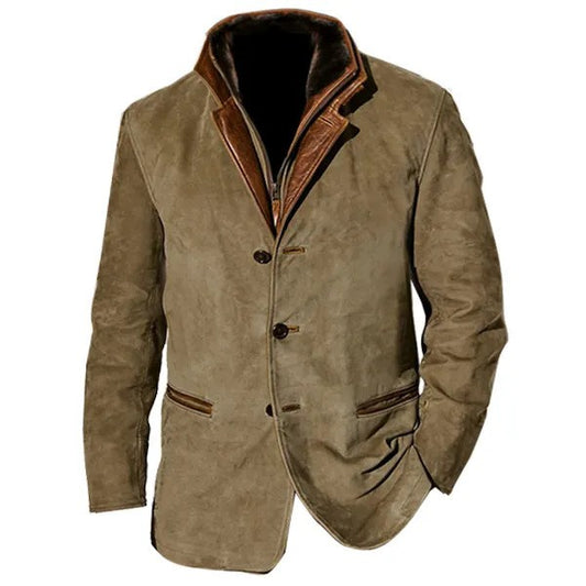 Spring Autumn New Men's Jackets Casual Retro Formal Coats for Men Collar Splicing Color Contrasting Tops Men Clothing