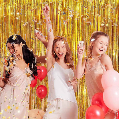 Metallic Tinsel Foil Fringe Curtains Photo Backdrop Glitter Streamers Foil Fringe Backdrop Curtain for Xmas Wedding Background