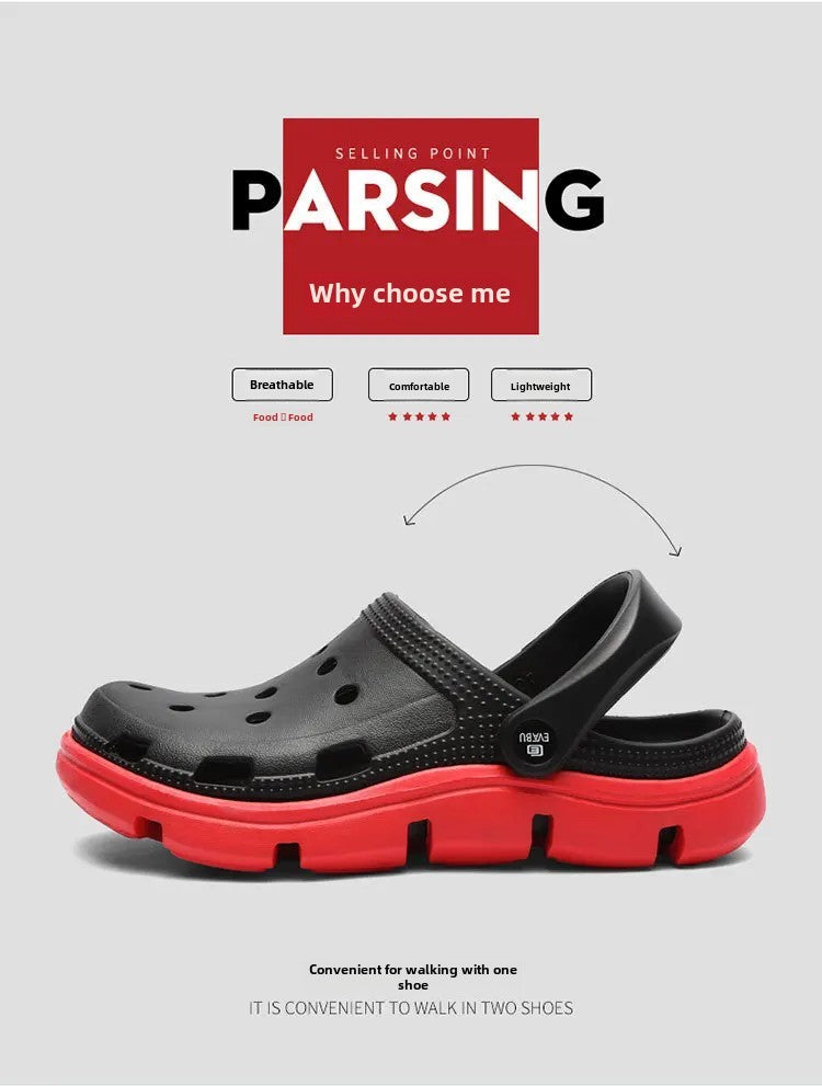 2024 Summer Plus Size Hollow Out Sandals Men's Breathable Slippers Trendy Thick Base Slip-On Beach Shoes Men's Footwear