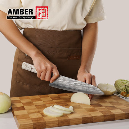 Conjunto de Facas de Chef, Conjunto de Facas de Cozinha Damasco Japonês de 6 Peças, Conjunto de Facas de Chef Profissionais de Aço Premium de 67 Camadas, com Cabo de Resina de Malha Branca