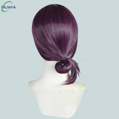 High Quality Anime Reze Cosplay Wig 45cm Purple Heat Resistant Synthetic Hair Anime Wigs + Wig Cap