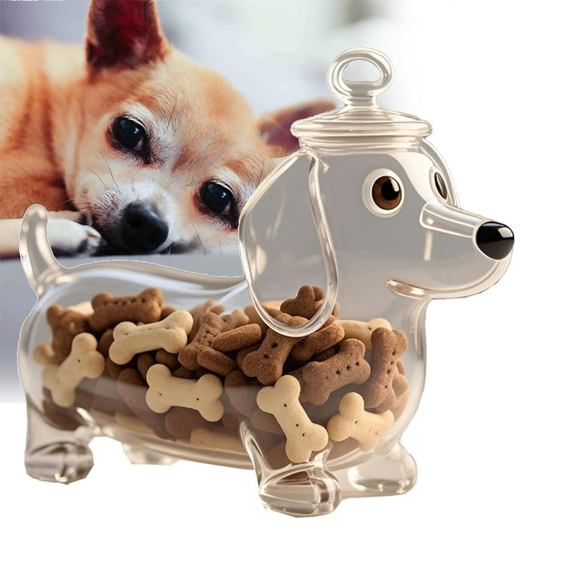Pote de Vidro Temático de Cachorro Dachshund Fofo Recipiente de Armazenamento de Alimentos Pote de Lanche com Vedação na Tampa Vasilha para Petiscos de Cachorro