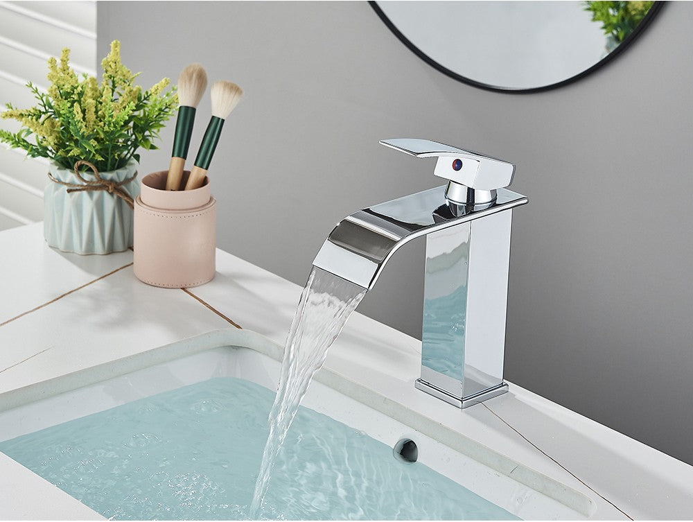 Brushed Golden Basin Faucets Elegant Waterfall Bathroom Sink Faucet Single Lever Hole Deck Mount Brass  Mixer Taps