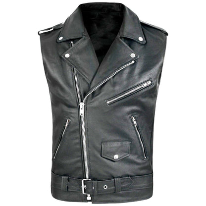 Black Color M-4xl Sizes Men's Sleeveless PU Leather Vest Style Motorcycle Jacket with Pockets Zipper Men Coats