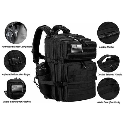 LHI Mochila Tática 45L/35L/25L para Homens e Mulheres, À Prova D'Água, Bolsa de Ginástica para Atletas, Mochila de Viagem para Caminhada ao Ar Livre com Porta-Garrafas