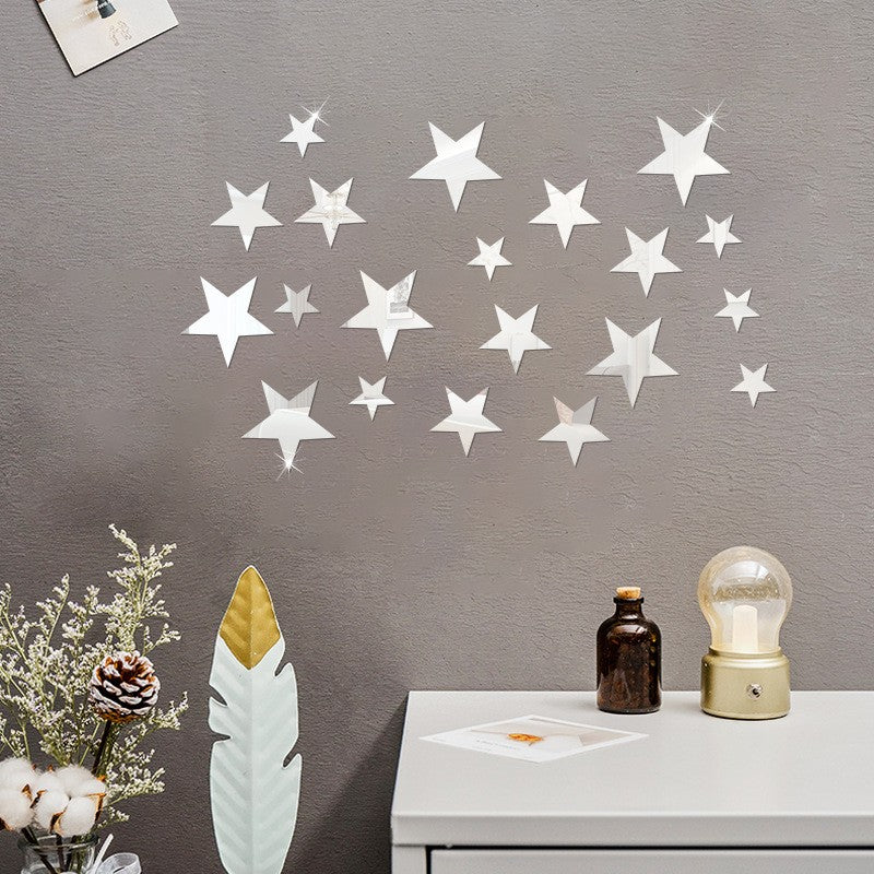 3D Star Mirror Wall Sticker Large Medium and Small Combination Acrylic Mirror Wall Sticker Home Living Room Wall Decorations