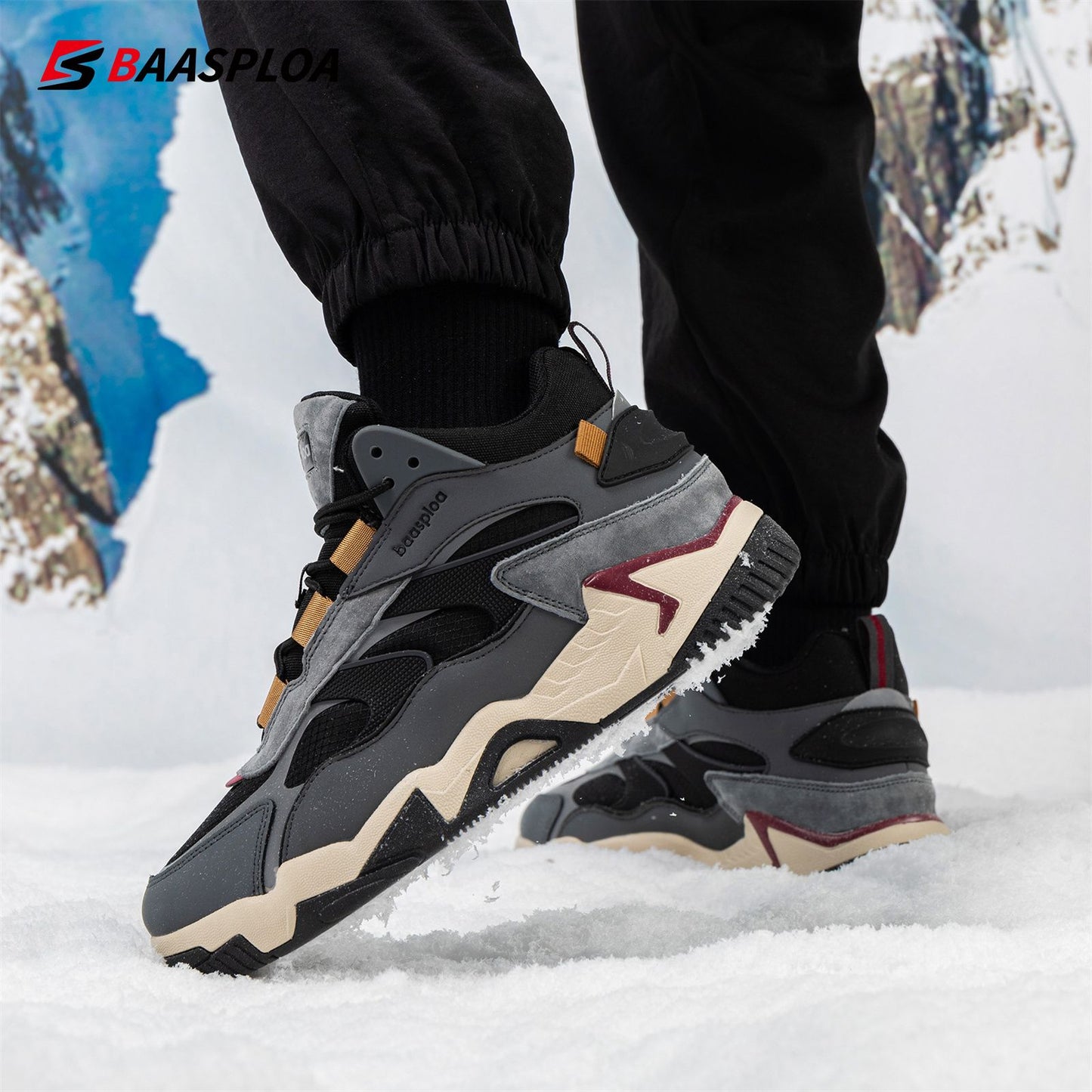 Baasploa Winter Men Leather Sneakers Casual Fashion Waterproof Sport Shoes For Man Plush Warm Male Sneakers Non-Slip Outdoor