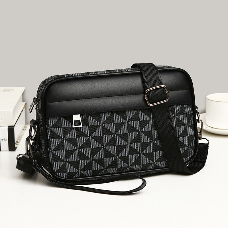 Fashion Business Shoulder Bag PU Leather Men Clutch Bag Wide Strap Crossbody Bag Designer Casual Male Messenger Pack Phone Purse