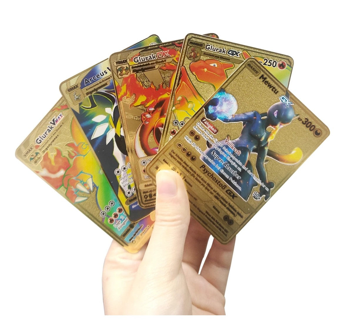 Pokémon Metal Cards em alemão Terastal Pikachu Arceus Charizard DIY Trading Flash Card Anime Cartoon Gift