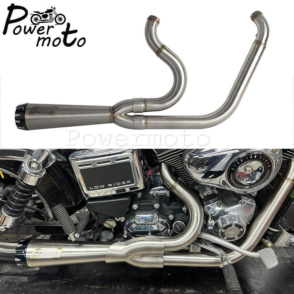 Big Bore Stepped 1 3/4" to 2" head pipe 2-into-1 Exhaust Pipe For Harley Dyna Fat Bob CVO Low Rider Street Bob Super Glide 06-17