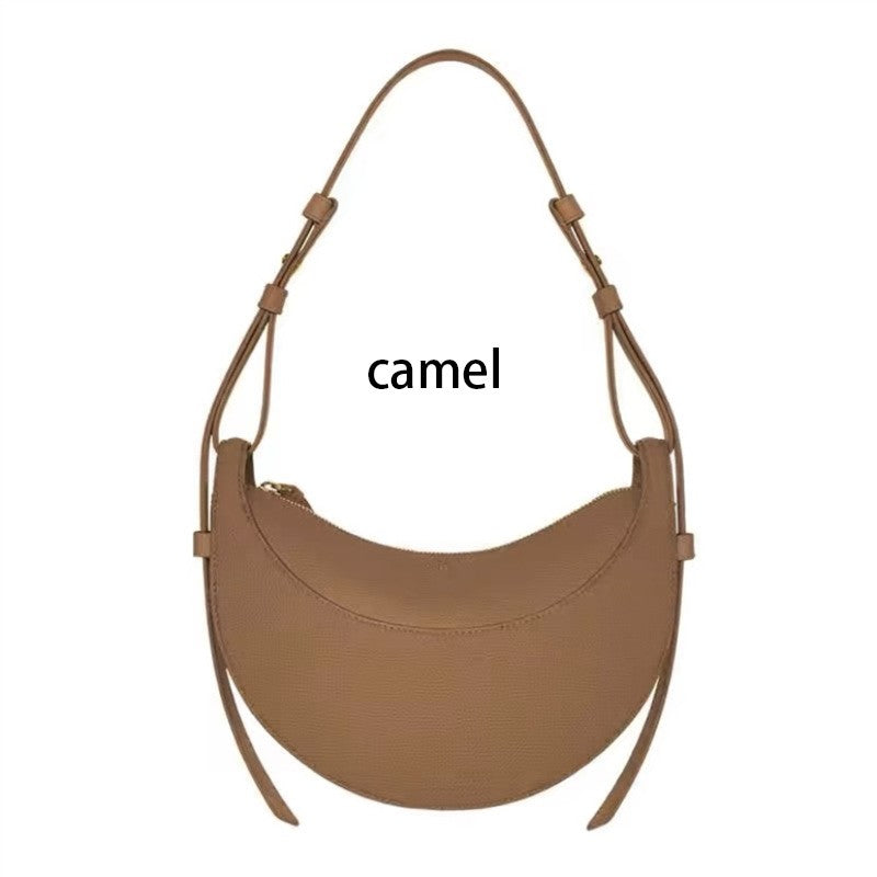 French fashion genuine leather women's shoulder bag, crescent bag, niche design zipper closure shoulder crossbody bag