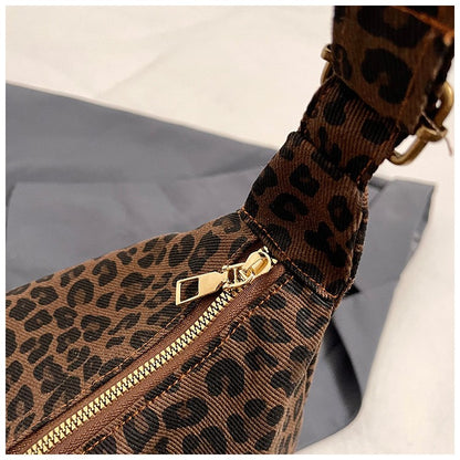 Trendy Casual Soft Textile Women's Shoulder Bag Large Capacity Leopard Print Female Retro Crossbody Bag For Commute Outings