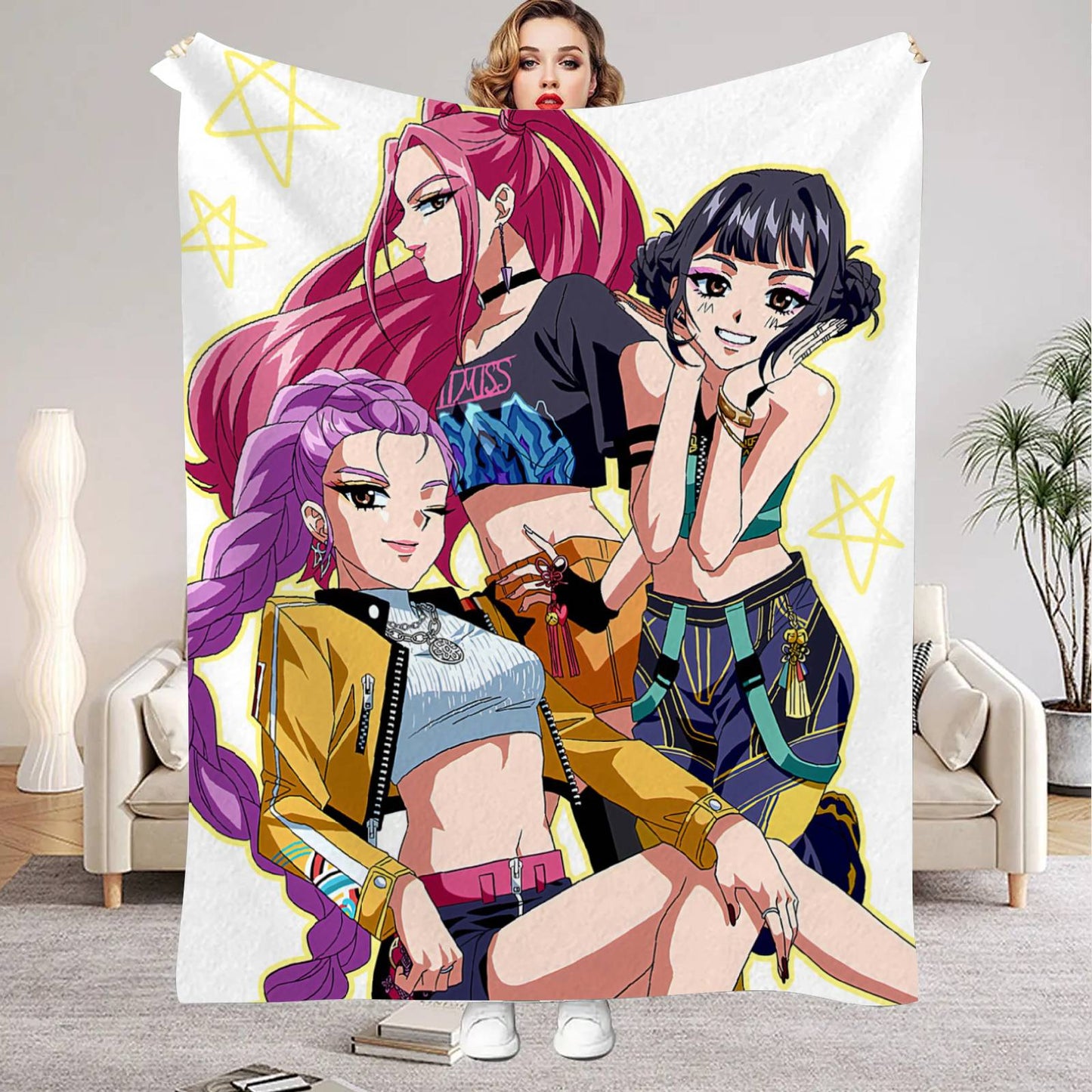 Huntrix Blankets K pop Demon Hunters Zoey Rumi Mira Soft Warm Throw Blanket Kids Living Room Couch Sofa Bed Fluffy Bedspread