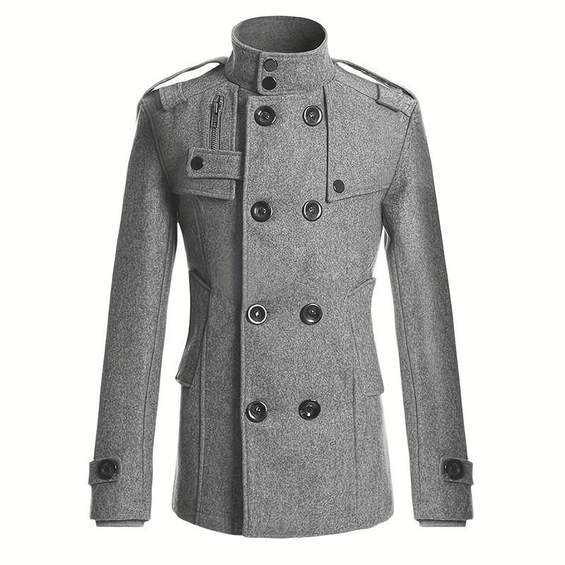 Men's Streetwear Solid Color Mid-length Woolen Coat Fashion Casual Button-down Suit Collar Jacket Leisure Luxury Retro Clothes