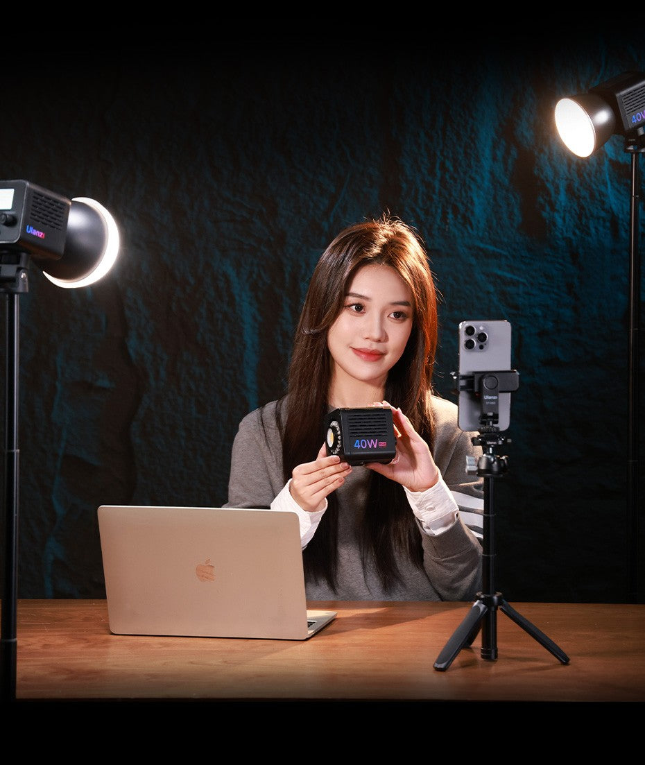 Ulanzi L024 Luz de Vídeo RGB 40W 2500-6500K Bicolor 0-359° Luz COB RGB Mini Montagem Bowens Luz de Preenchimento 3400mAh Luz COB