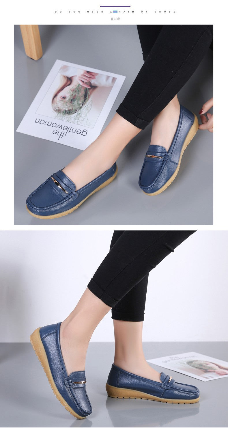2025 New Genuine Leather Shoes Woman Slip On Women Flats Moccasins Women's Loafers Spring Autumn Mother Shoe Big Size 35-44