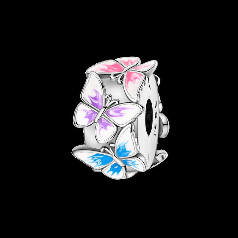 Pingente Charm Libélula Tema Primavera Prata Esterlina 925 Borboleta Flor Pendente Compatível com Bracelete Colar Joias DIY