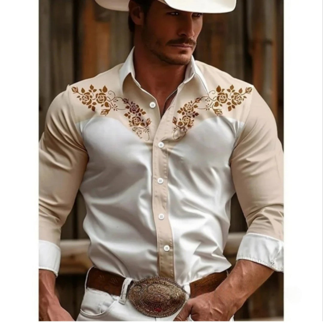 Men's retro western denim shirt, a must-have top for daily shopping, fashionable and casual lapel shirt, soft and comfortable