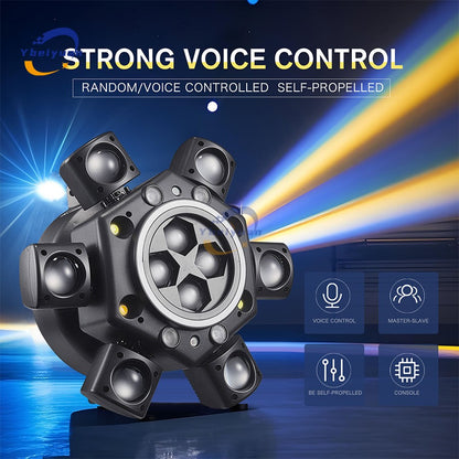 150W RGBW 4-in-1 6 Arm Moving Head Dye Bee Eye Effect Light DMX512 Remote Control DJ Disco Bar Birthday Party Christmas Stage