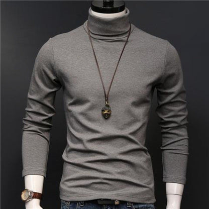 Hot Winter Warm Men Mock Neck Basic Plain T-shirt Blouse Pullover Long Sleeve Top Male Outwear Slim Fit Stretch Fashion Sweater