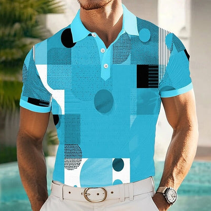 Polo shirt fashion men gradient line summer short sleeved casual daily collar top striped men's clothing top