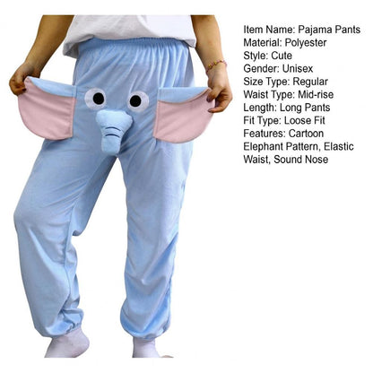 Women Men Pajama Bottoms Cartoon Elephant Pattern Pajama Pants Wide Leg Design Elastic Waistband Lounge Pants