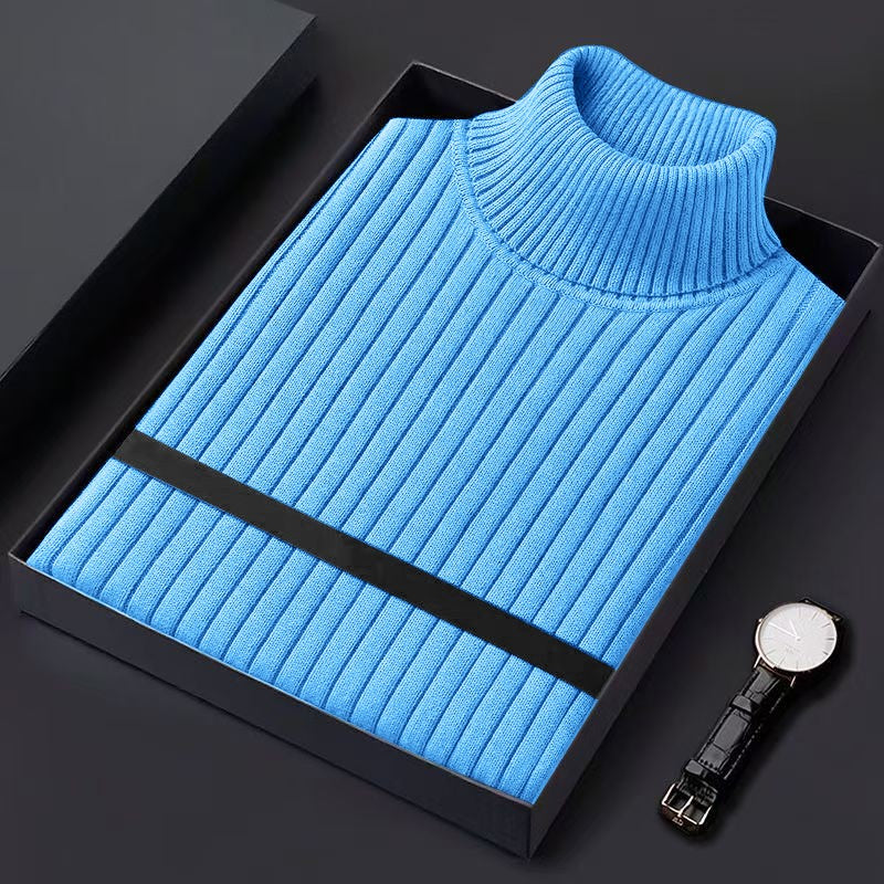 Autum Men's Slim Fit Pullover Sweaters Long Sleeve Turtleneck Sweater Casual Stripe Knitted Winter Warm Outdoor Streetwear