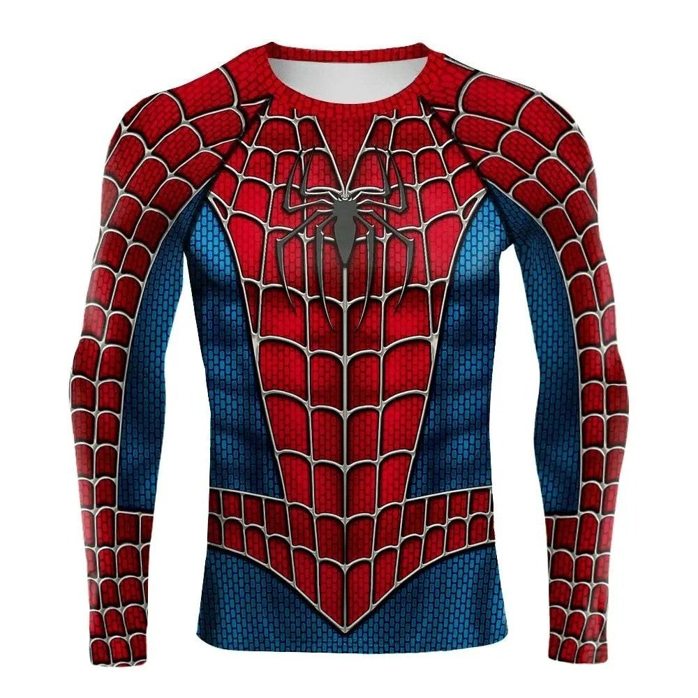 Spider Cosplay Costume for Men Superheroes T-Shirts Red Blue Long Sleeve Compression Shirt Workout Tops Male Fashion Clothes