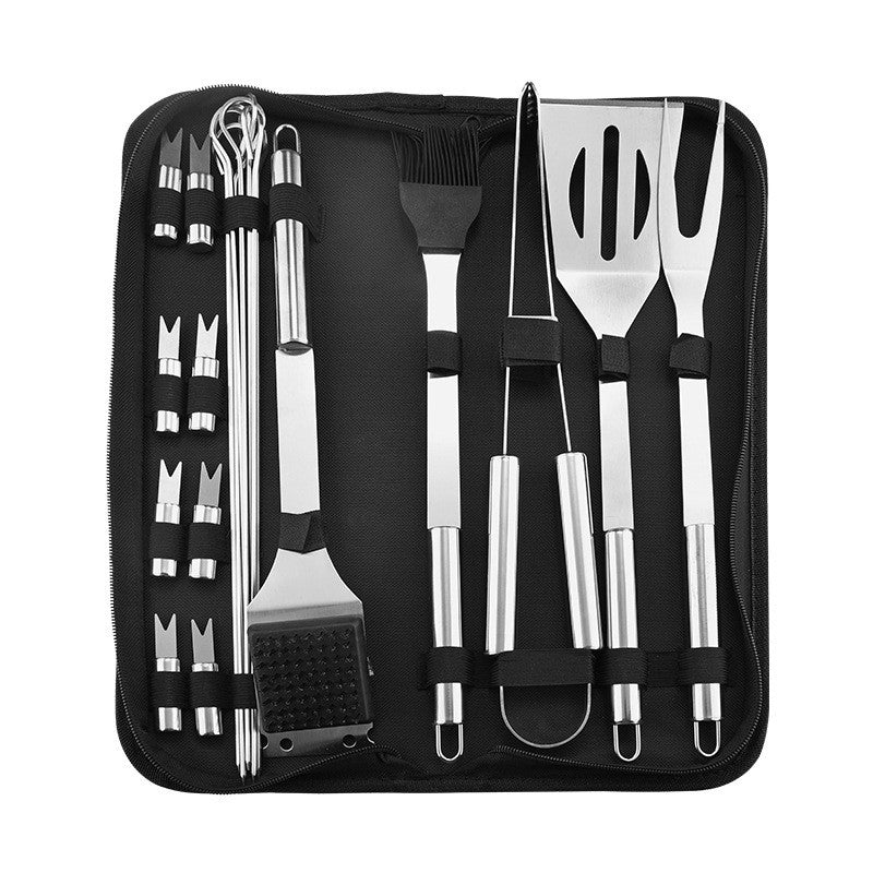 Stainless Steel BBQ Tool Set - Portable Grill Utensils in Oxford Cloth Bag, Complete Outdoor Cooking Kit for Camping &