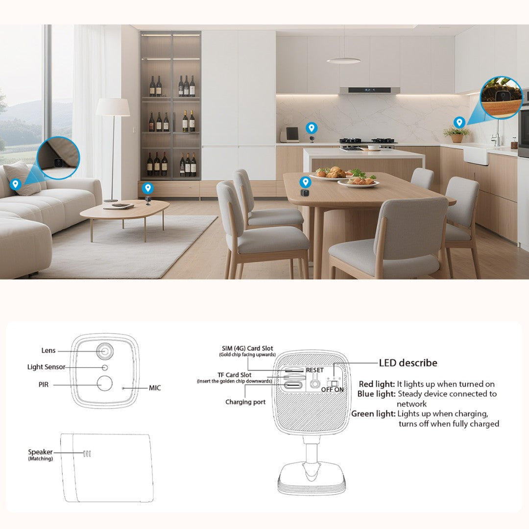 Mini 4G Wireless Security Camera with SIM Card, Battery Powered, Night Vision, Human Detection, Indoor Outdoor Use Mini Cam