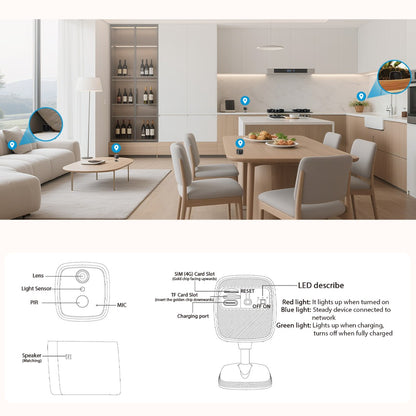 Mini 4G Wireless Security Camera with SIM Card, Battery Powered, Night Vision, Human Detection, Indoor Outdoor Use Mini Cam