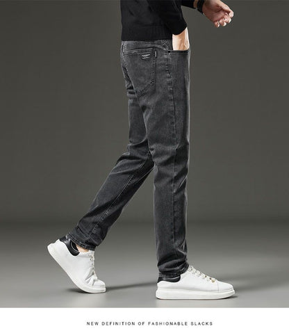 Men's autumn and winter hot jeans elastic small straight leg pants black gray micro elastic zipper fashionable versatile jeans