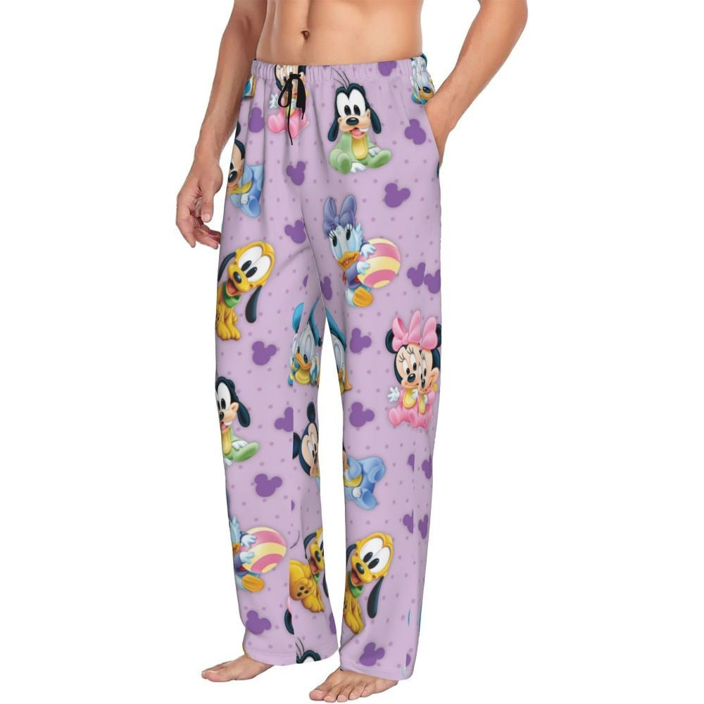 Custom Print Mickey Mouse Donald Duck Pajama Pants Men Sleep Sleepwear Bottoms with Pockets