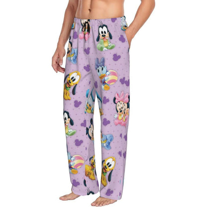 Custom Print Mickey Mouse Donald Duck Pajama Pants Men Sleep Sleepwear Bottoms with Pockets