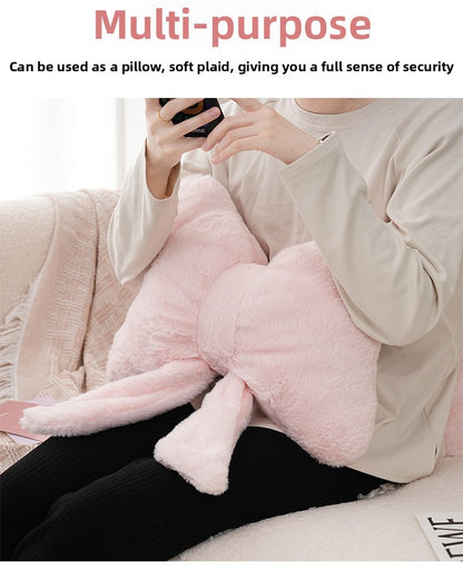 Pink bow ribbon couch pillow imitation rabbit fur comfortable car seat cushion ins style simple all-match back cushion
