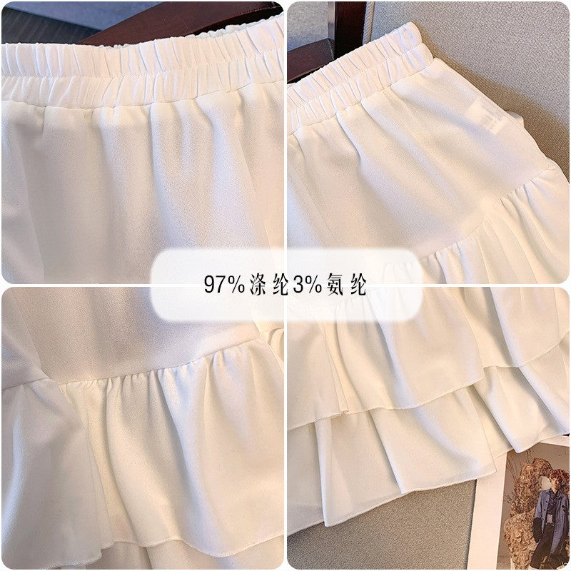 150Kg Plus Size Women's Hip 165 Cake Short Skirt Casual Pleated Ruffled Edge Skirt Black White 5XL 6XL 7XL 8XL 9XL