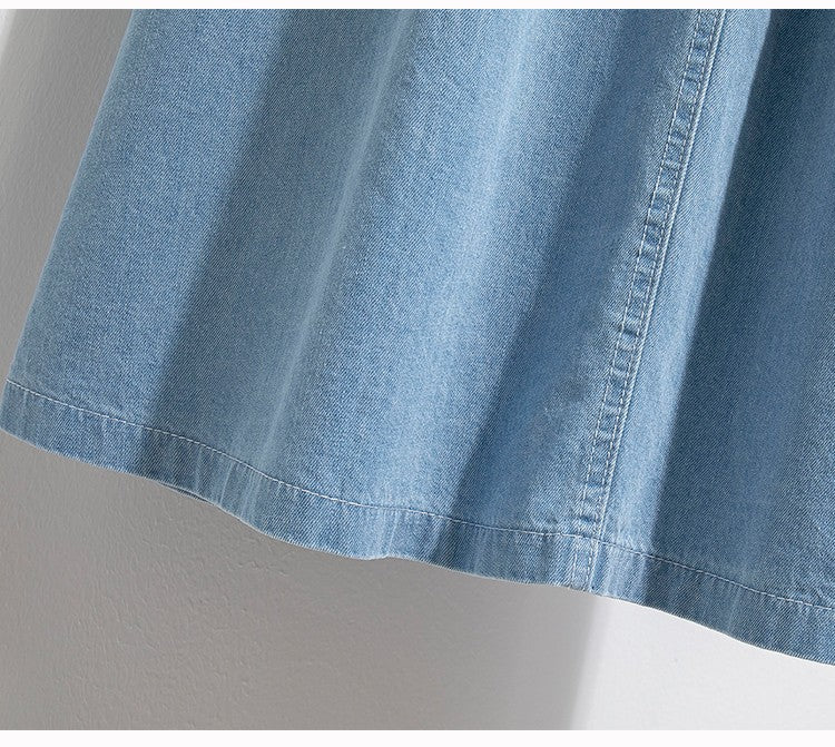 Plus Size Denim Skirt Women Summer 2025 New Korean Style High Waist A Line Pleated Long Jean Skirt Casual Women Maxi Skirt