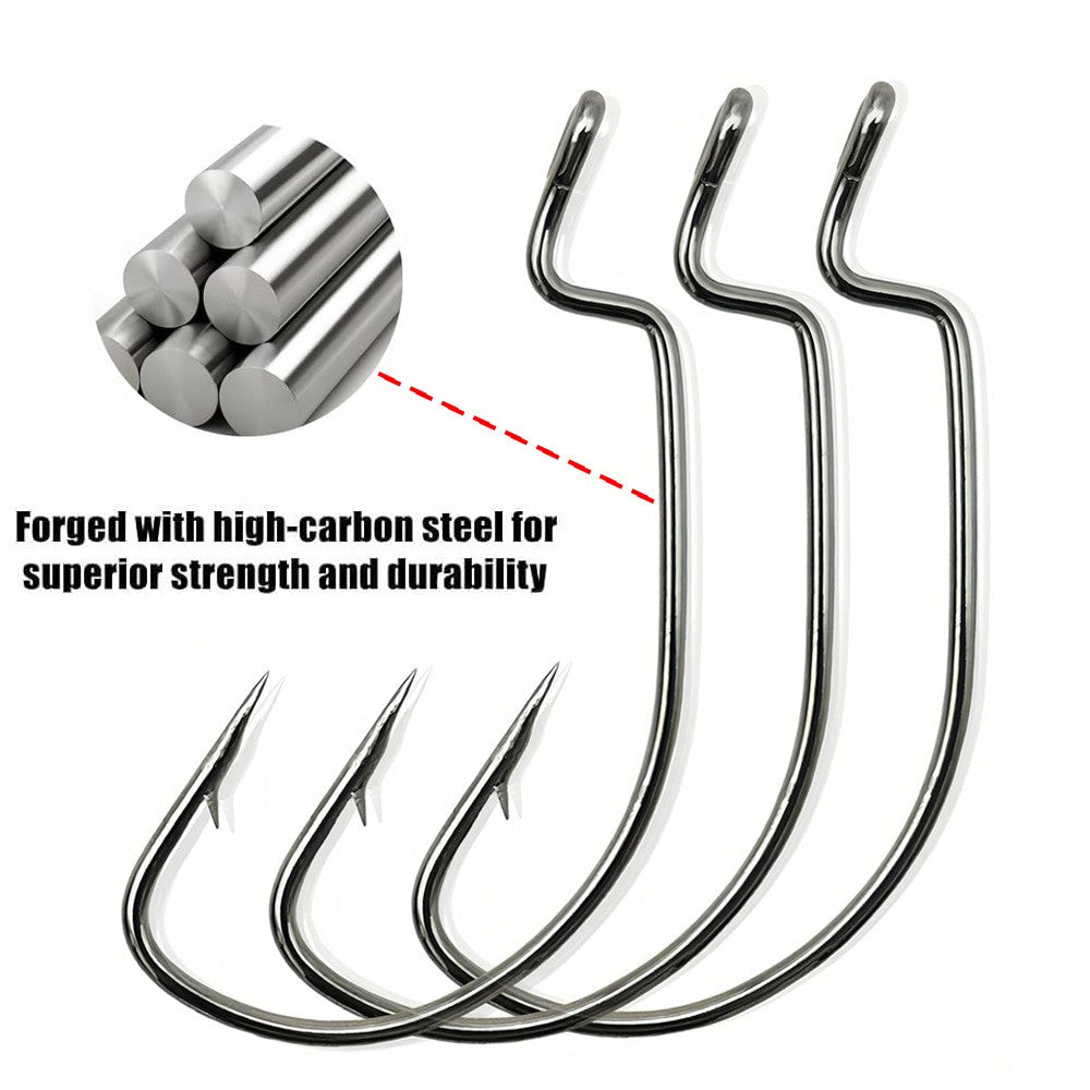 60 unidades/caixa Anzóis de minhoca de boca larga Anzol Jig Texas Rig Anzol para Robalo Aço de Alto Carbono Anzol Offset farpado Equipamento de Pesca Isca Macia